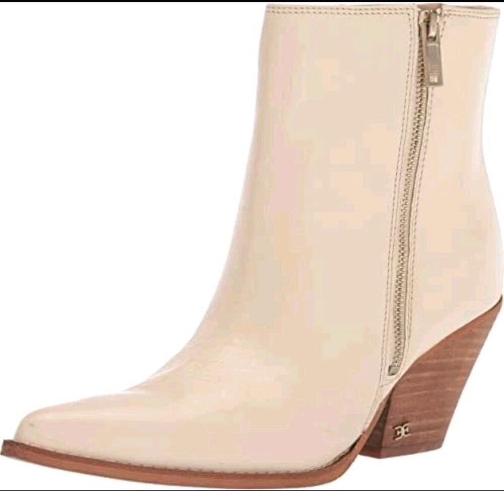 Sam Edelman Jane Ivory Leather Pointed Toe Block Heel Western Ankle Boot Size 11